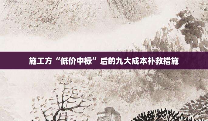 施工方“低价中标”后的九大成本补救措施